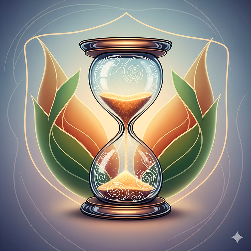 imagen de un reloj de arena con motivos zen que marcan el paso del tiempo