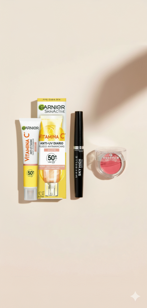 rutina de maquillaje rápido una bbcream, una mascara y un colorete
